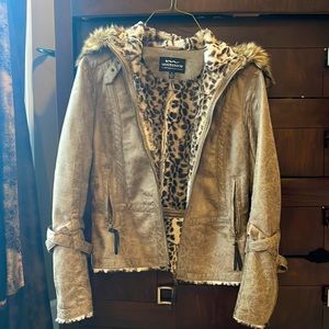 Faux Leather Leopard Fur Jacket